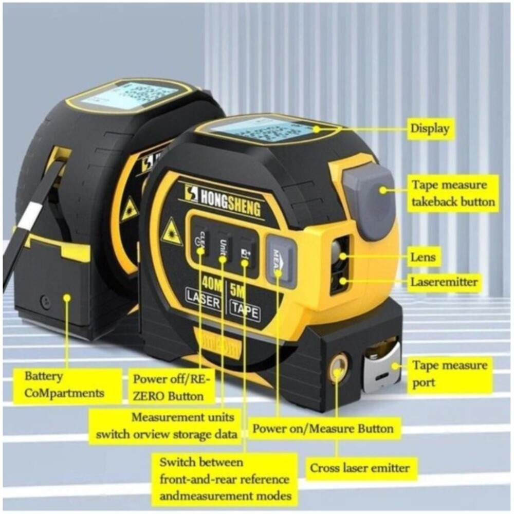 3 In 1  60M Laser Rangefinder 5m Tape Ruler Distance Meter Area/Volume - Picture 9 of 13